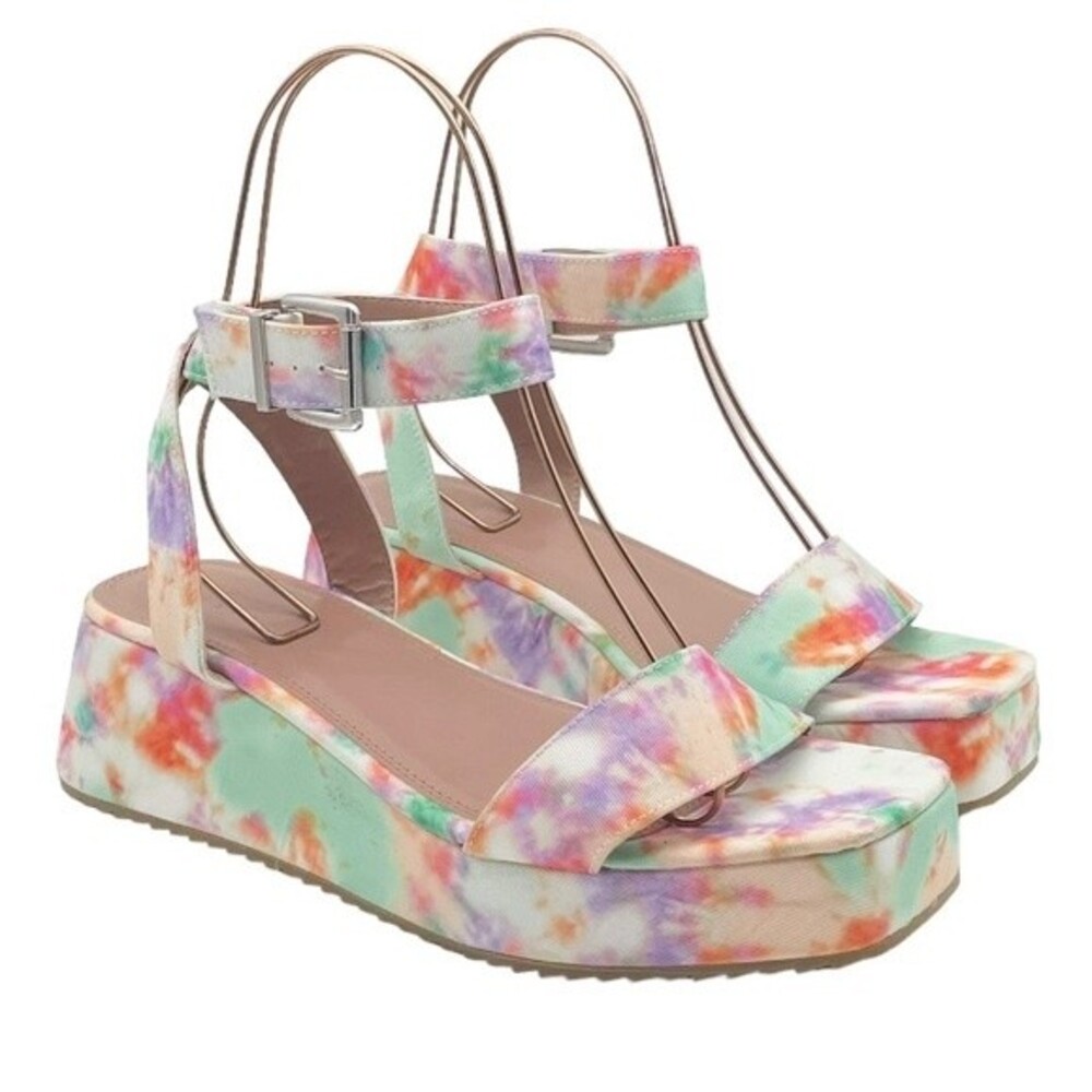 NWT ASOS Tatiana Flatform Ankle Wrap Sandals Bright Pastel Cloud Tie Dye Size 10 - Picture 8 of 16